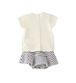 iDo completo estivo neonata T-shirt e shorts panna blu