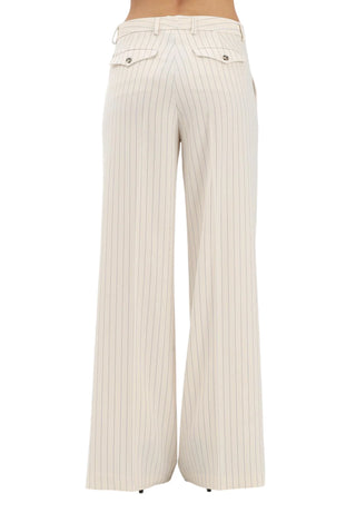 Vicolo pantaloni palazzo donna in fantasia gessata panna