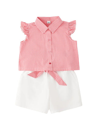 iDo completo bambina camicia e shorts rosso bianco