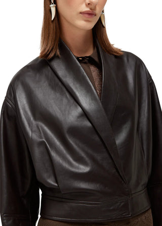 Blugirl giubbino donna in pelle marrone cioccolato