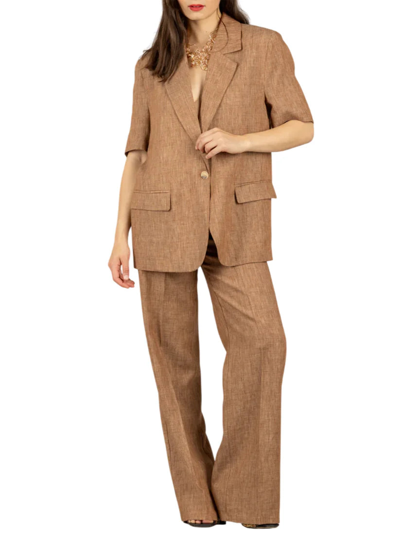 Vicolo pantaloni palazzo misto lino fiammato marrone