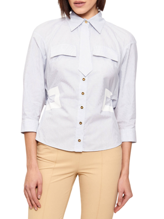 Elisabetta Franchi camicia a righe con cravattino celeste bianco
