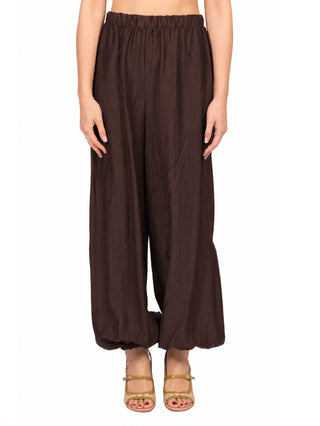 Vicolo pantaloni donna con polsini misto lyocell marrone