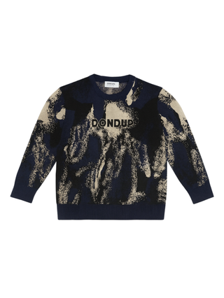Dondup maglia bambino in fantasia con logo blu beige DMMA037CFL011 D168 DONDUP