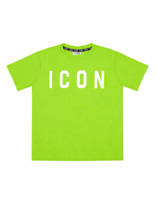Icon T-shirt manica corta bambino con logo verde lime