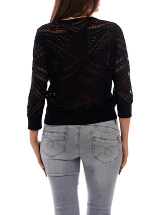 Yes Zee maglia traforata donna manica lunga nero