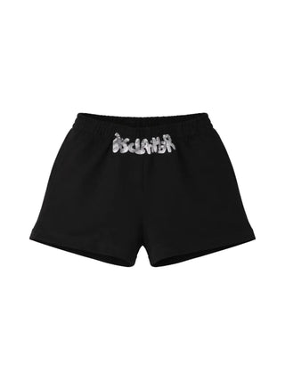 Disclaimer shorts bambina con logo glitter nero