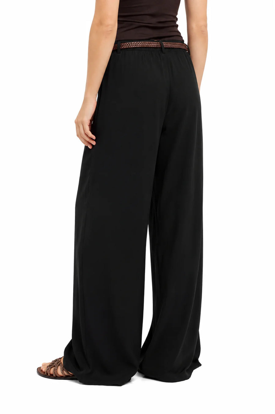 Haveone pantaloni gamba larga donna con cintura nero