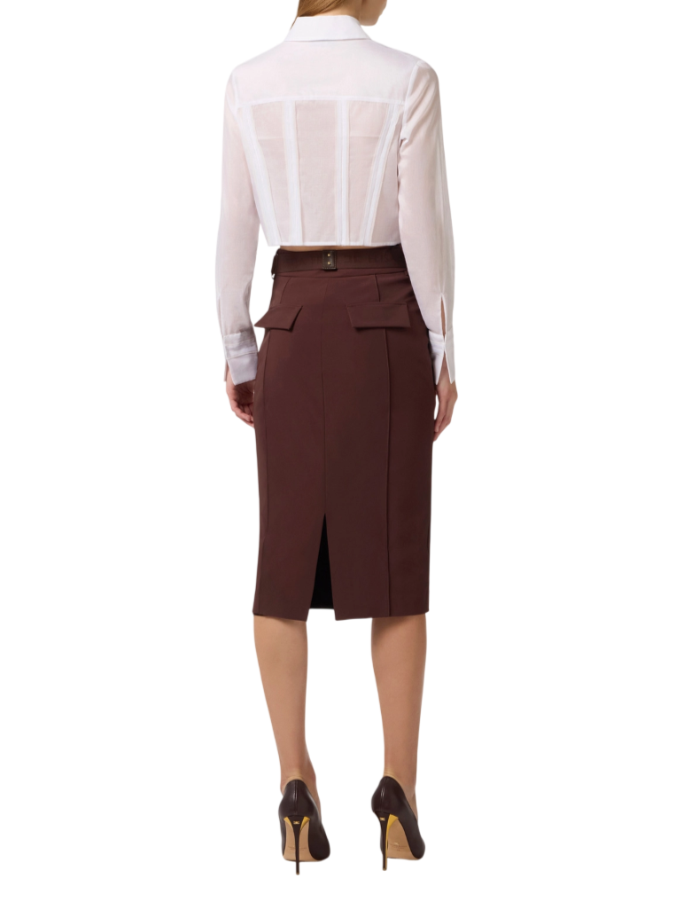 Elisabetta Franchi gonna tubino in tessuto tecnico marrone