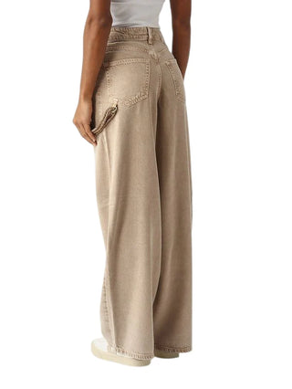 Pinko jeans wide leg Lauryn con catena gioiello beige