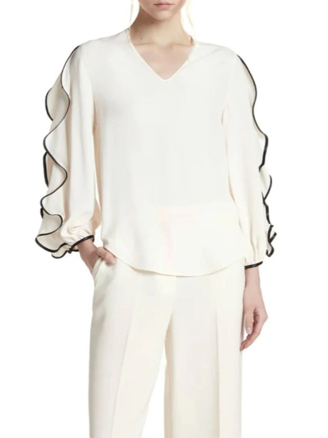 Simona Corsellini blusa misto seta con rouches avorio