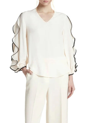 Simona Corsellini blusa misto seta con rouches avorio