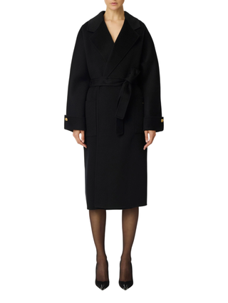 Elisabetta Franchi cappotto lungo con cintura in lana nero CP68D56E2 110 ELISABETTA FRANCHI 