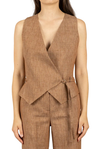 Vicolo gilet donna misto lino fiammato marrone