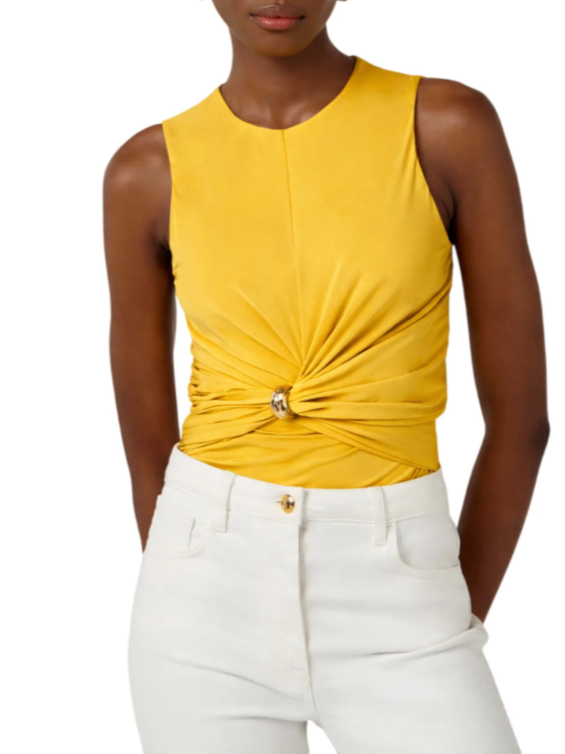 Elisabetta Franchi top donna con dettaglio gioiello giallo