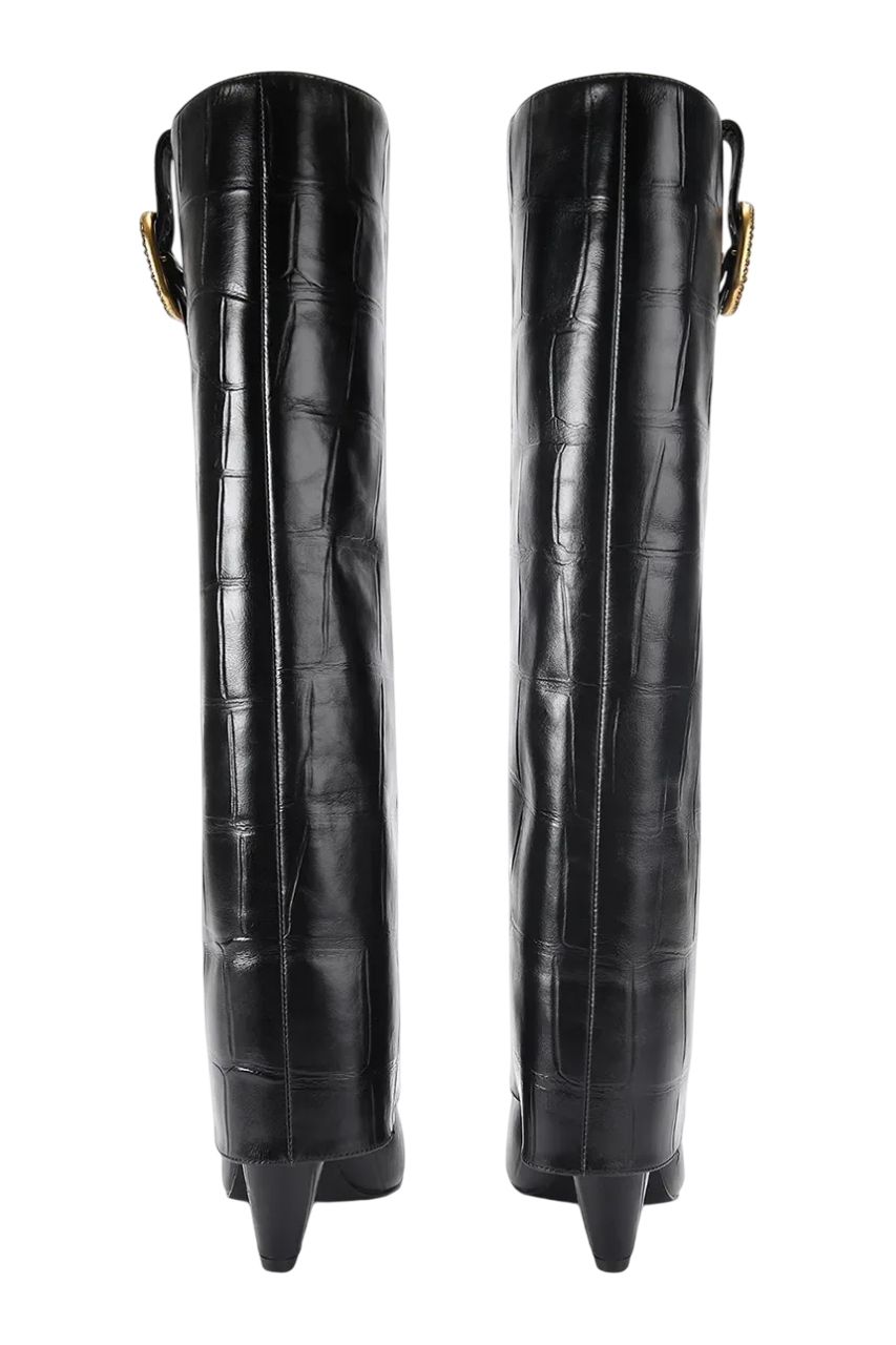 Kurt Geiger stivali alti in pelle effetto coccodrillo nero