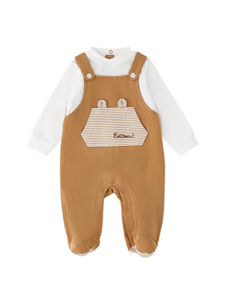 iDo tutina neonato stile salopette bianco marrone