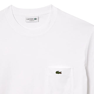 Lacoste T-shirt manica corta in cotone con taschino bianco