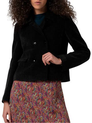 Surkana cappotto corto doppiopetto in ciniglia nero 565MASE413 00 SURKANA