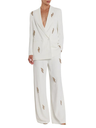 Relish pantaloni palazzo Avezam con applicazioni gioiello panna