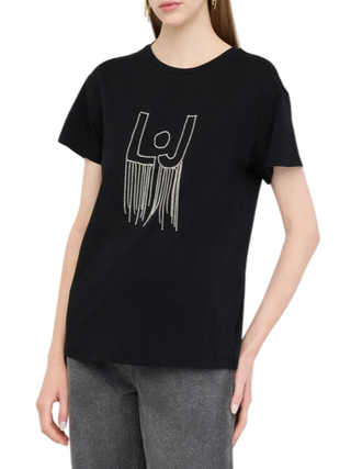Liu Jo T-shirt manica corta con logo strass nero UF5261JS923 M9787 LIU JO 