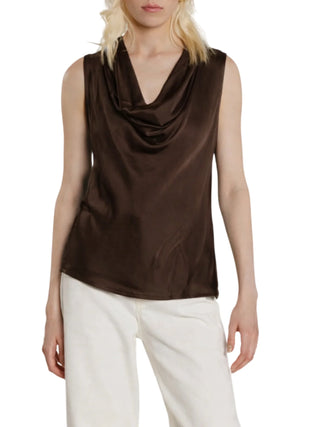 Relish blusa smanicata Wolfy in raso marrone