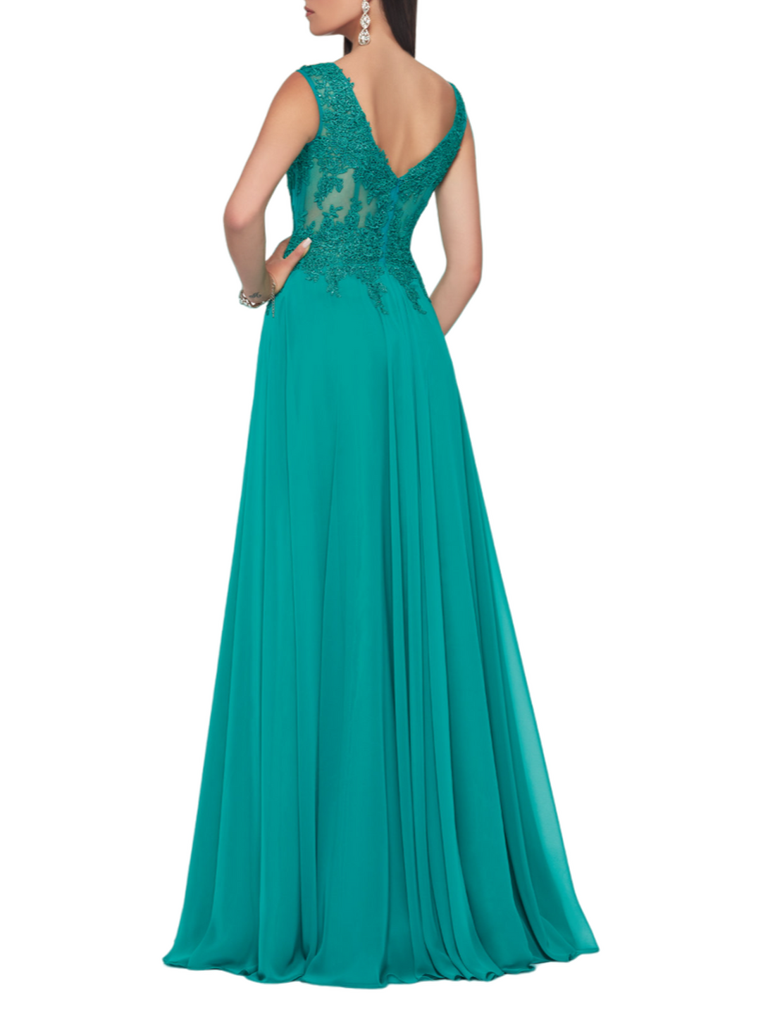 Impero Couture abito da cerimonia con corpino ricamato verde petrolio