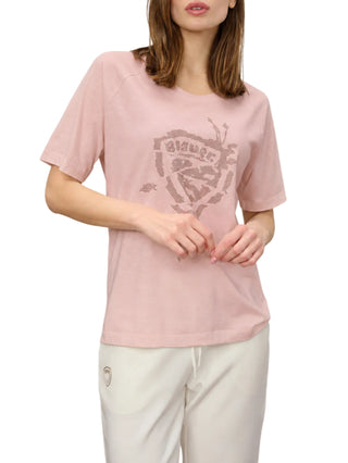 Blauer T-shirt donna Havey con logo strass rosa