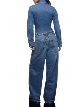 Liu Jo camicia donna crop in denim con stringhe lavaggio blu