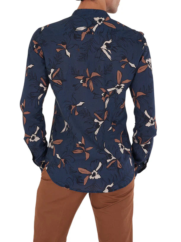 Yes Zee camicia uomo alla coreana in fantasia blu