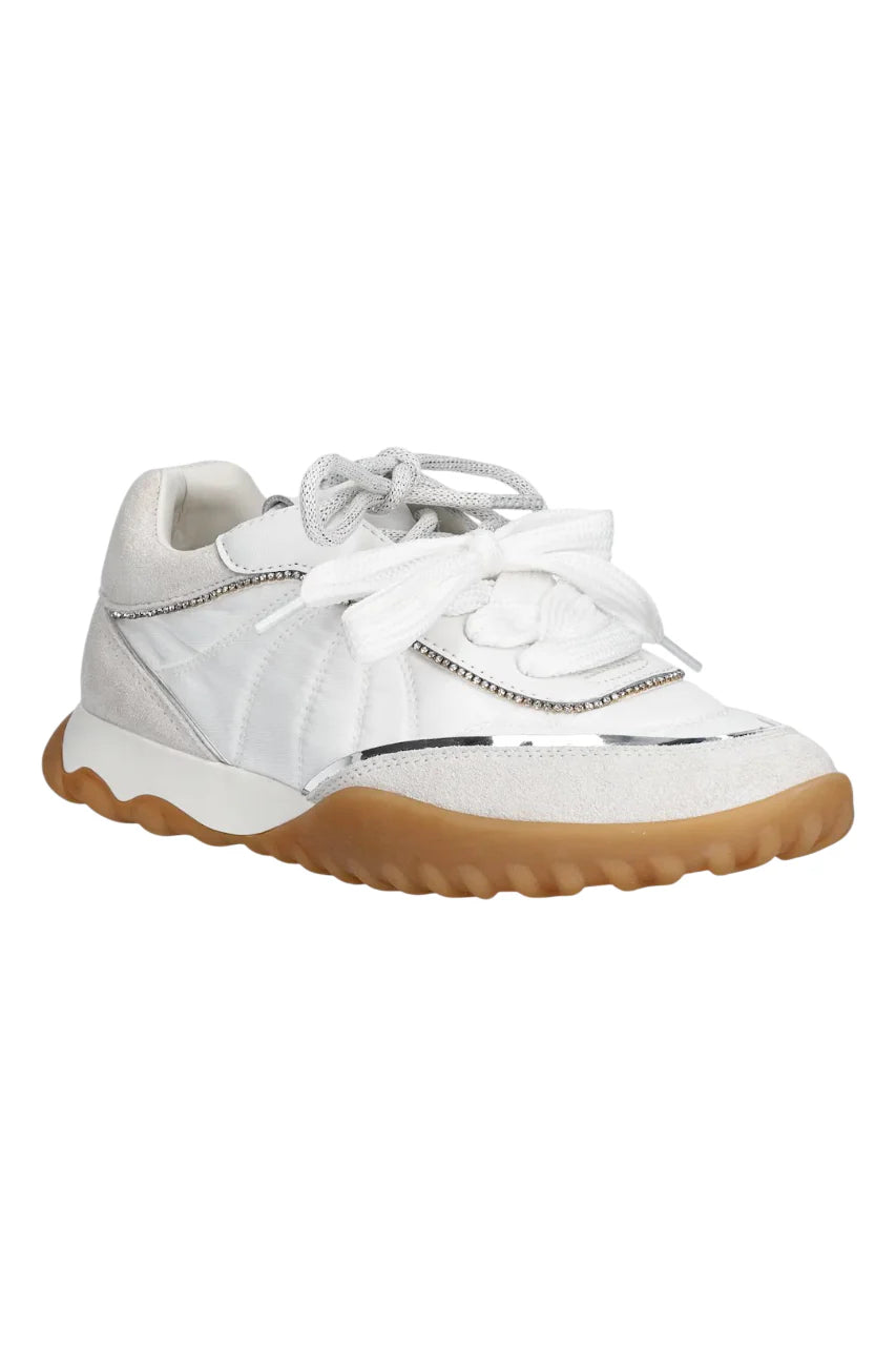 Pinko sneakers Gea doppi lacci con strass bianco