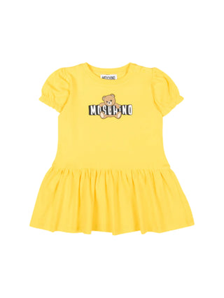 Moschino abito neonata con balza stampa orsetto giallo