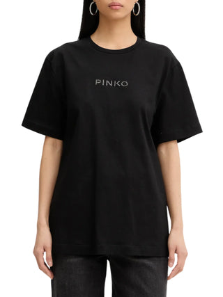 Pinko T-shirt Strepitoso con logo strass nero