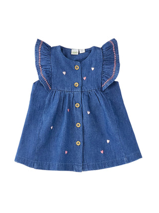 iDo abito neonata in denim con ricami lavaggio blu