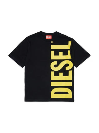 Diesel T-shirt bambino con maxi logo nero giallo