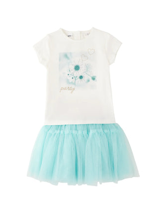 iDo completo bambina T-shirt e gonna in tulle bianco celeste