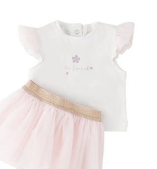 iDo completo neonata T-shirt e gonna in tulle bianco rosa