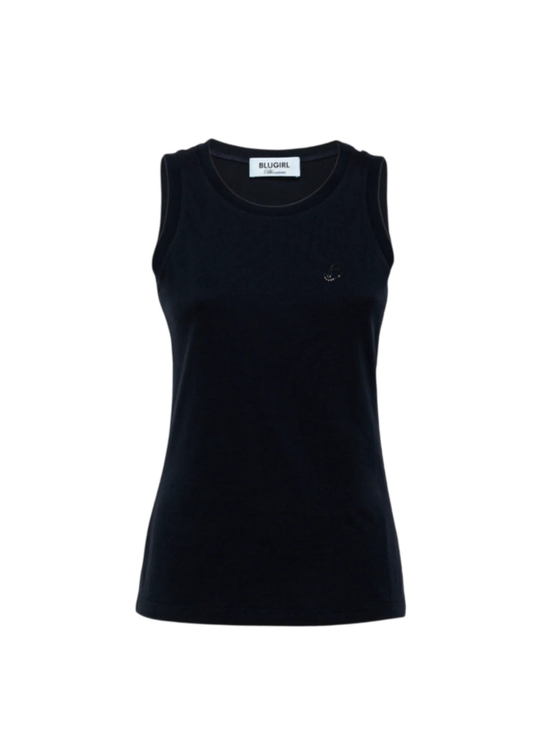 Blugirl canotta in jersey con logo strass blu scuro