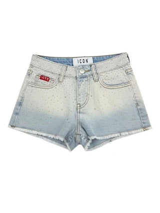 Icon shorts bambina in denim con strass lavaggio chiaro