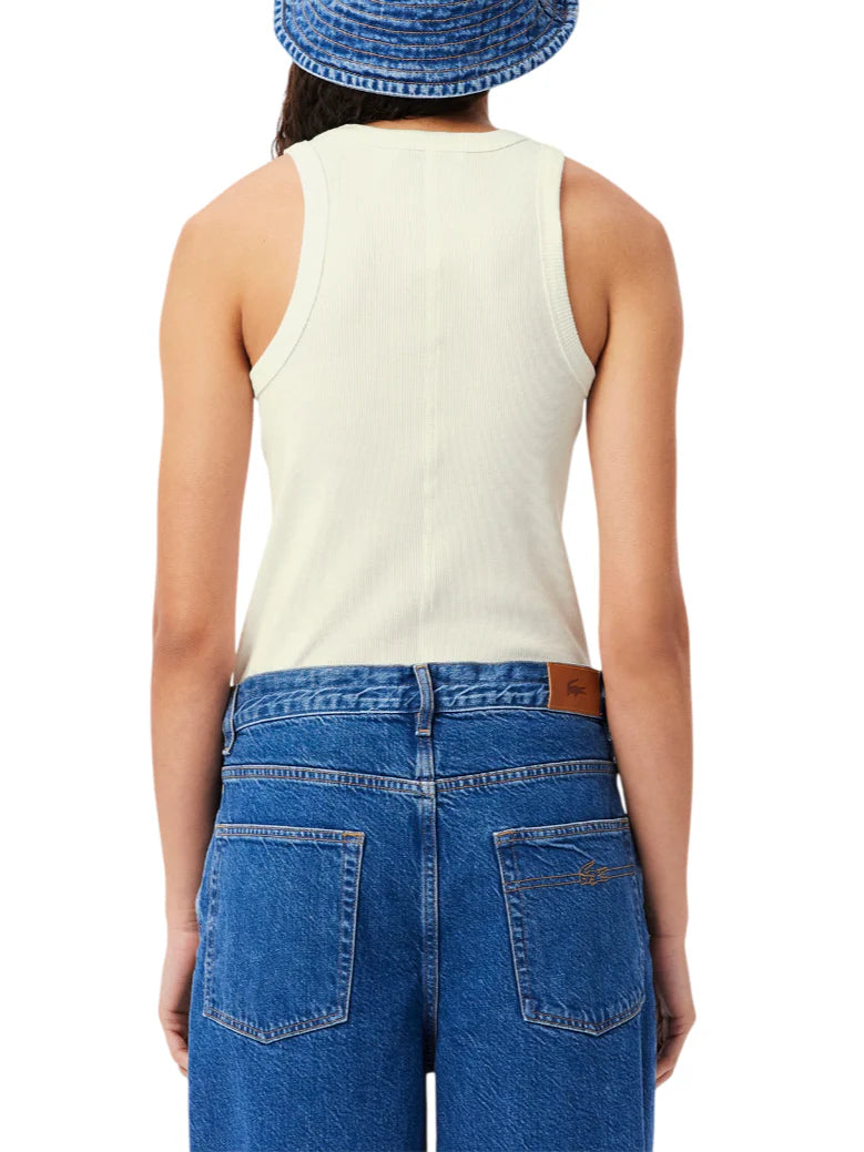 Lacoste canotta a costine donna panna