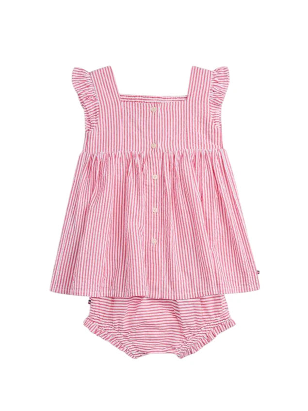 Tommy Hilfiger abito neonata in cotone a righe rosso bianco