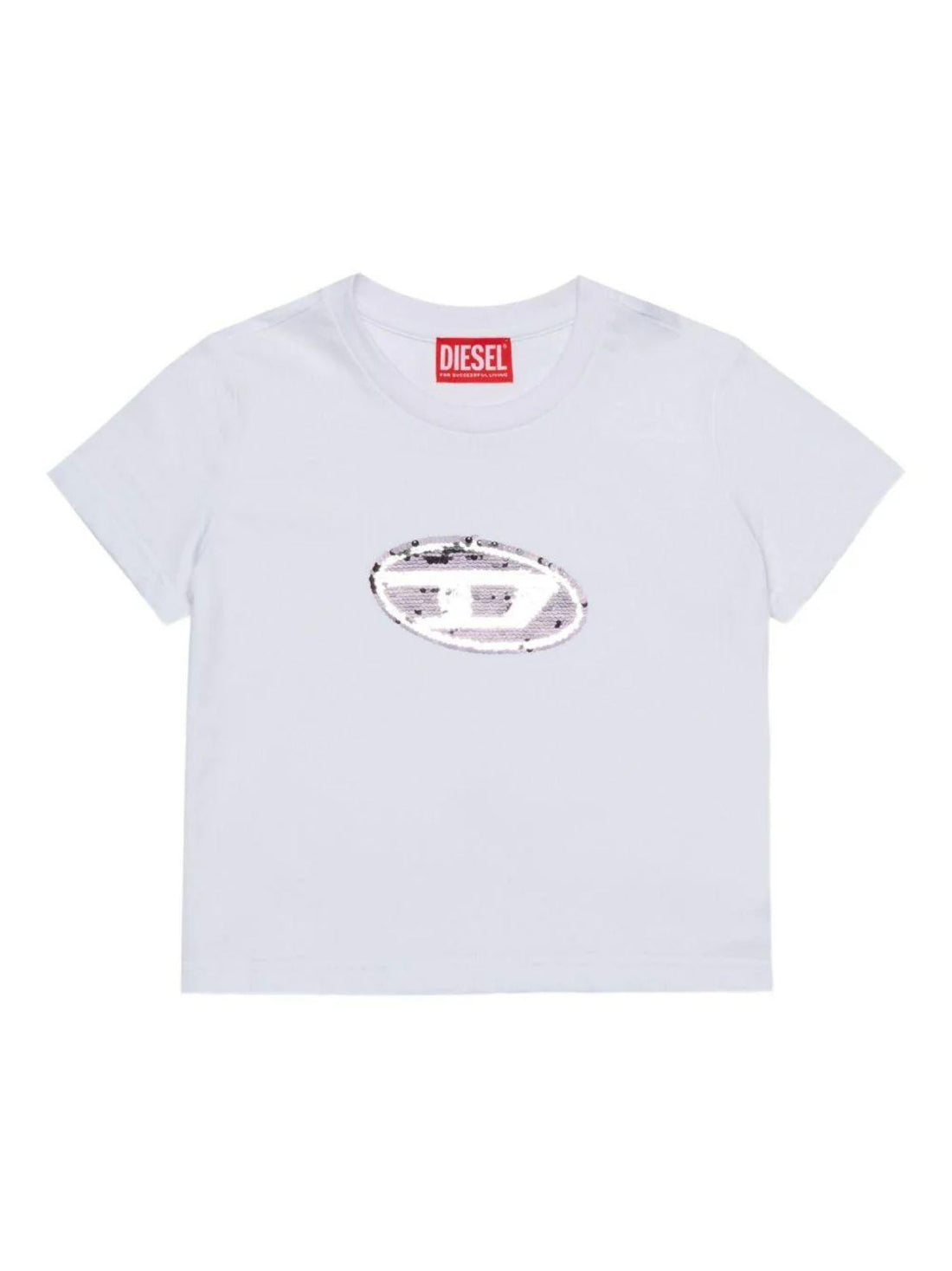 Diesel T-shirt manica corta con logo paillettes bianco