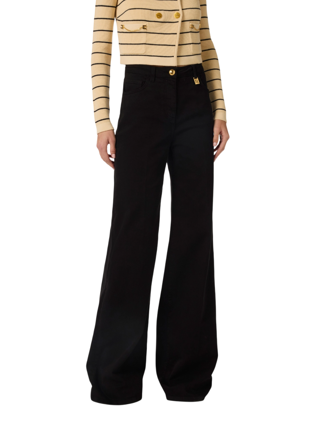 Elisabetta Franchi jeans palazzo in denim stretch lavaggio nero