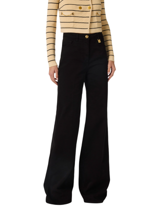 Elisabetta Franchi jeans palazzo in denim stretch lavaggio nero