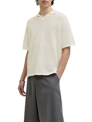 Jac&Jones polo uomo in maglia traforata panna