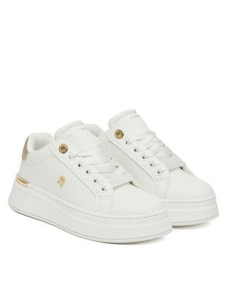 Tommy Hilfiger sneakers bambina in ecopelle bianco oro