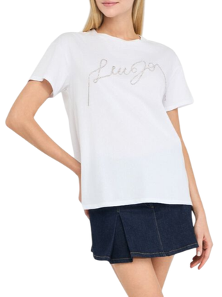 Liu Jo T-shirt in jersey con logo gioiello bianco UF5261JS923 Q9698 LIU JO 