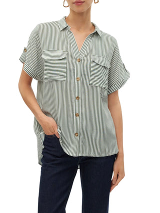 Vero Moda camicia a righe manica corta donna verde bianco