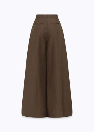 Blugirl pantaloni wide leg donna misto lino marrone