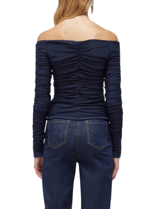 Blugirl T-shirt in tulle drappeggiato blu